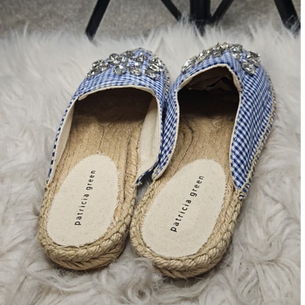 Patricia Green Gingham Glam Jewel Crystal Slip-On Mule Espadrilles in Blue - Picture 3 of 6